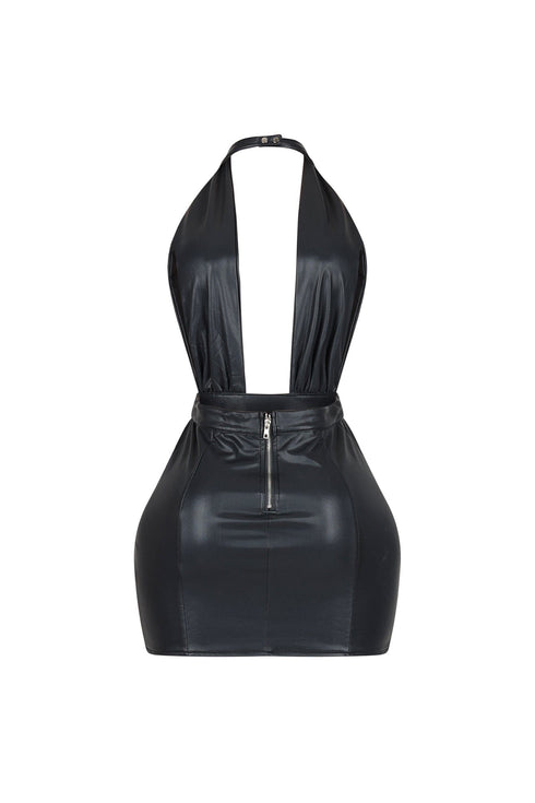 Marfa PU Deep V Neck Dress